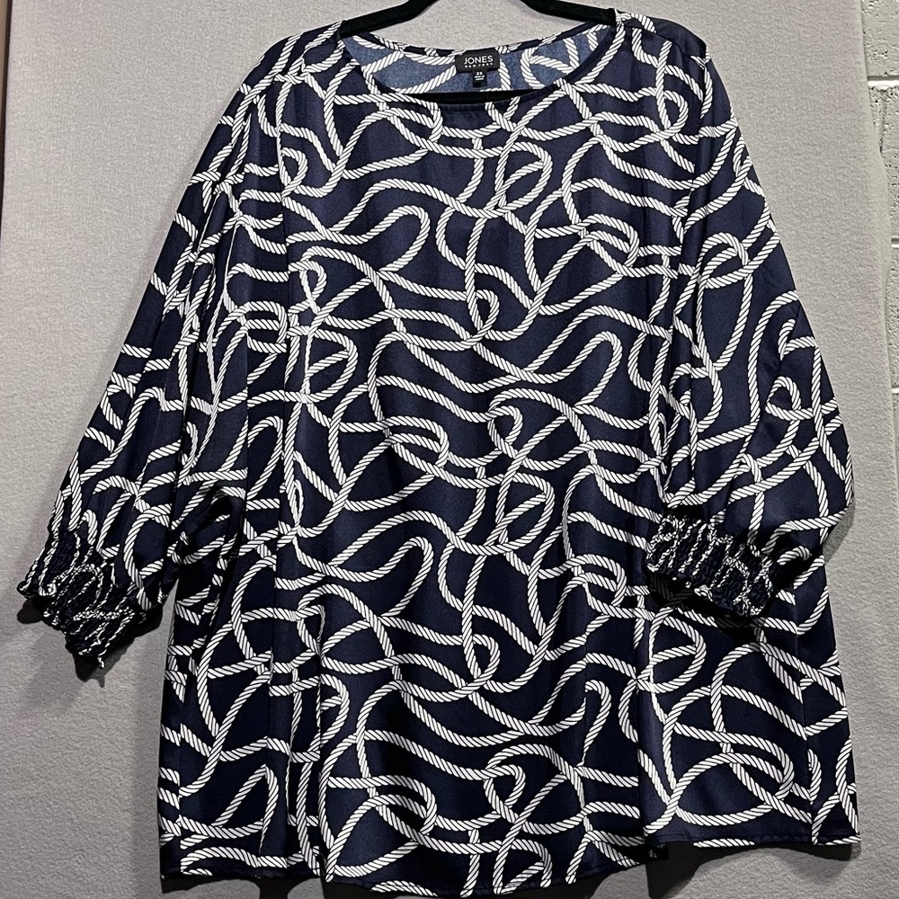 Jones New York Womans Navy & White Rope Nautical Cruise Blouse Size 2X